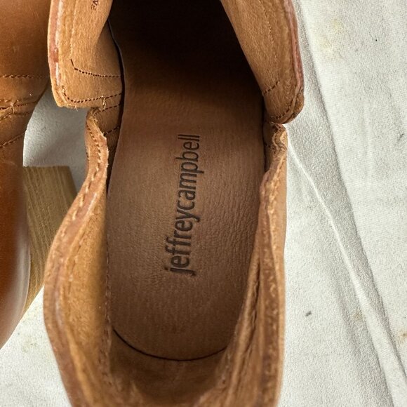 Jeffrey Campbell Rosalee Tan Leather Ankle Booties Stacked Block Heel Size 5 - Picture 6 of 9